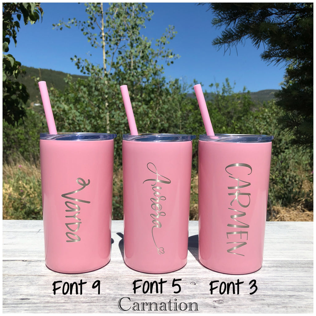 Personalized Name | Engraved 12oz Stainless Steel Skinny Mini Kid's Tumbler - Hand Stamped