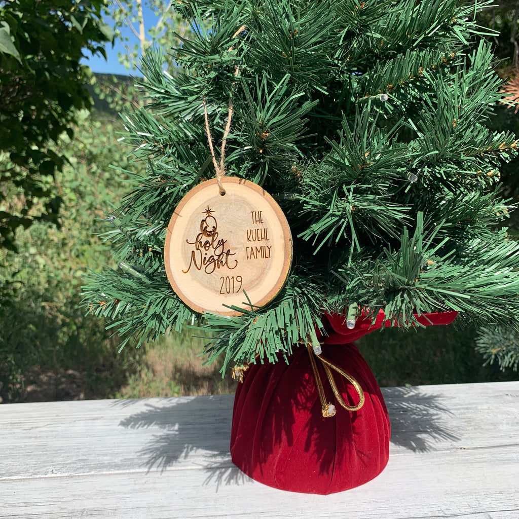 O Holy Night | Personalized Name | Religious Rustic Wood Slice Christmas Ornament - Hand Stamped