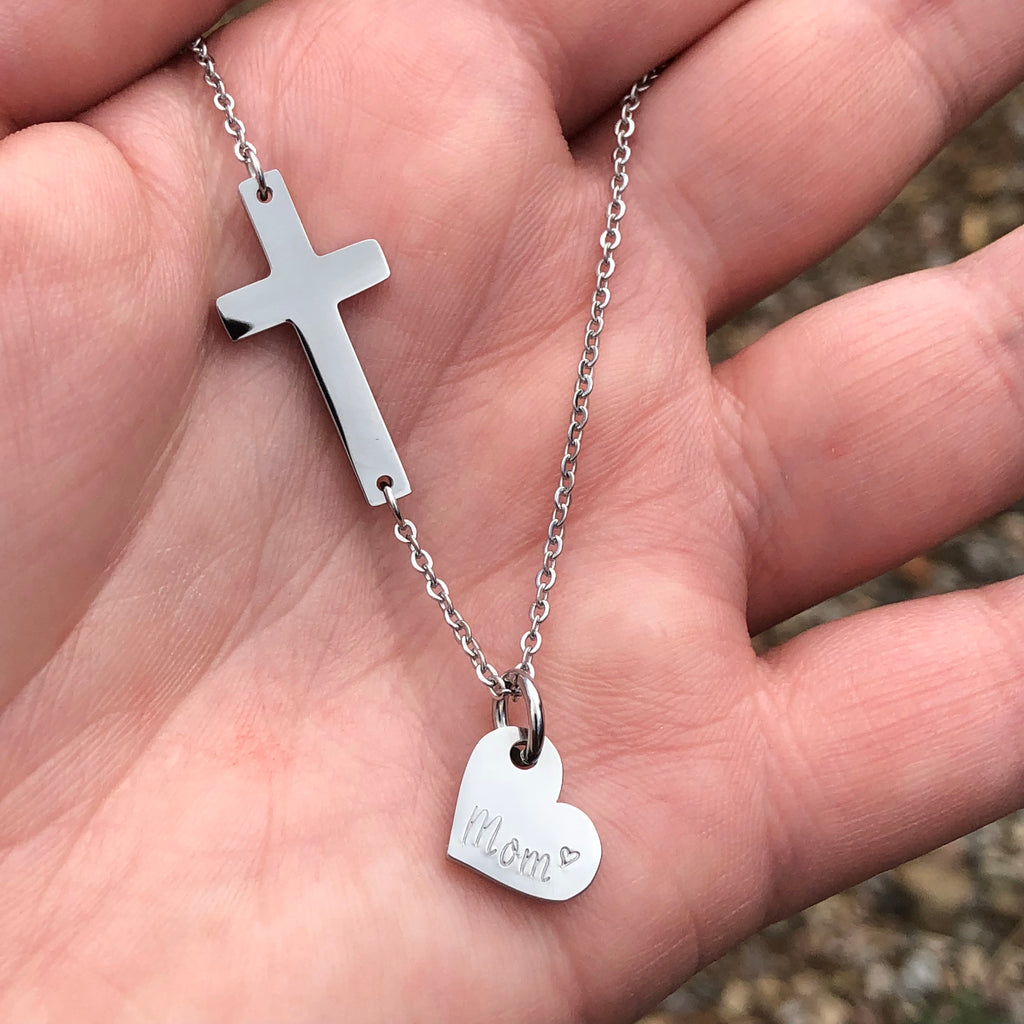 Simply Blessed Sideways Cross Necklace - Hand Stamped