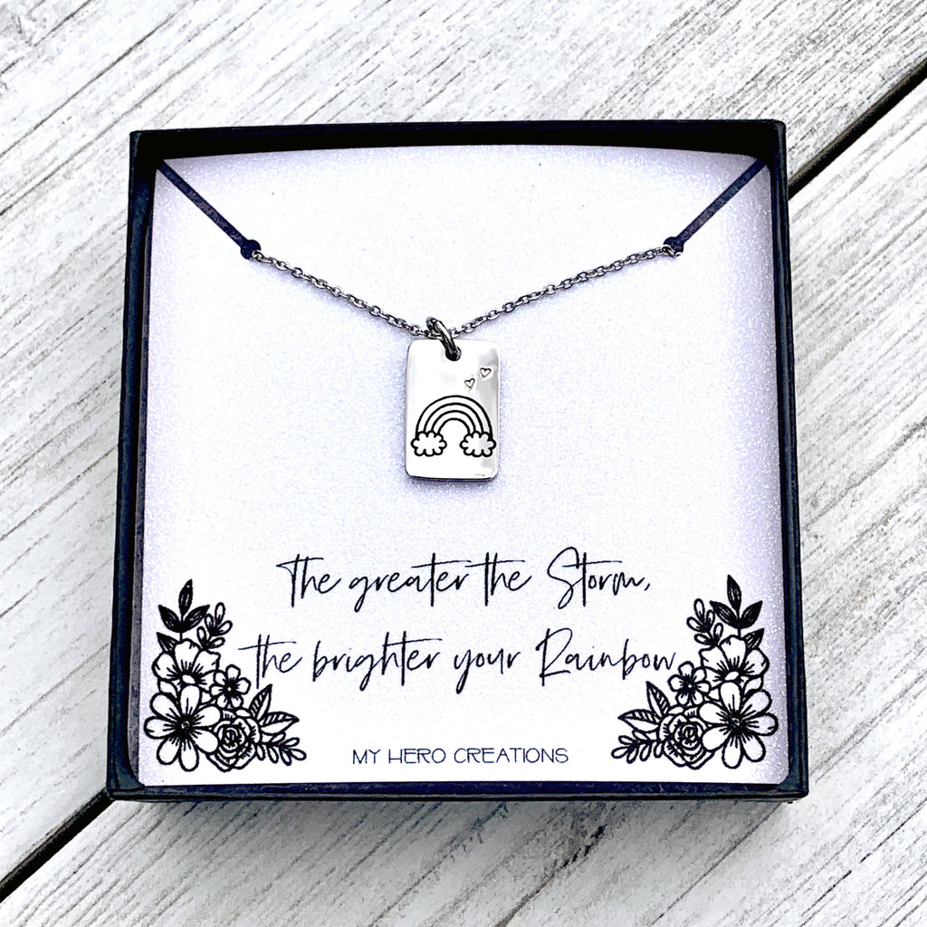 Rainbow Baby Rectangle | Dainty Memorial Necklace - Hand Stamped