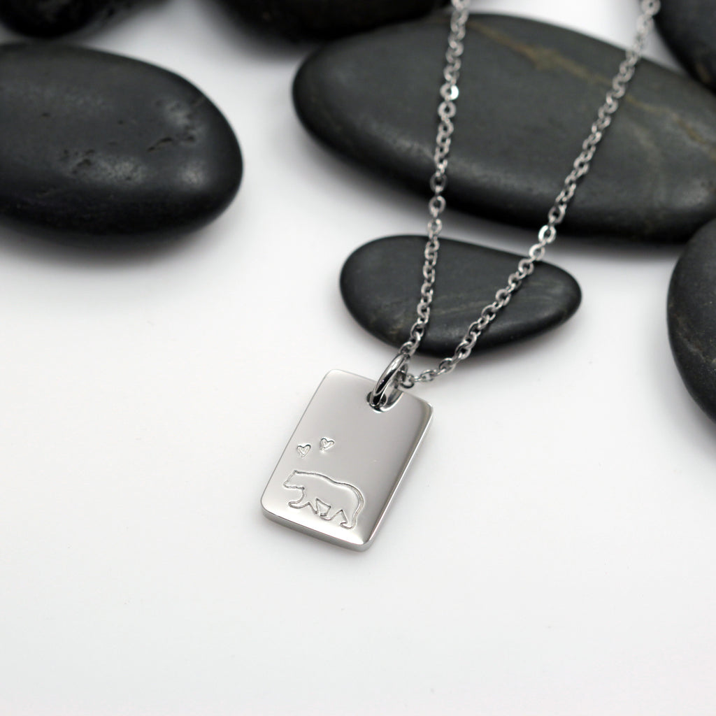 Mama Bear | Elephant | Angel Rectangle Necklace - Hand Stamped