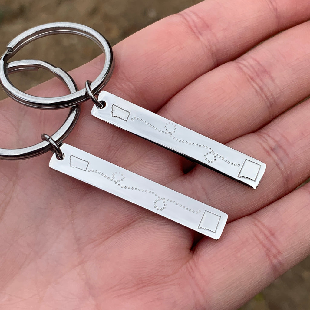 Custom Long Distance Keychain - Hand Stamped