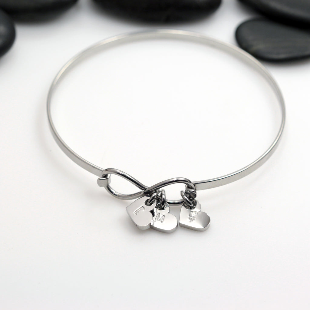 Personalized Heart | Infinity Bangle Bracelet With Initials - Hand Stamped