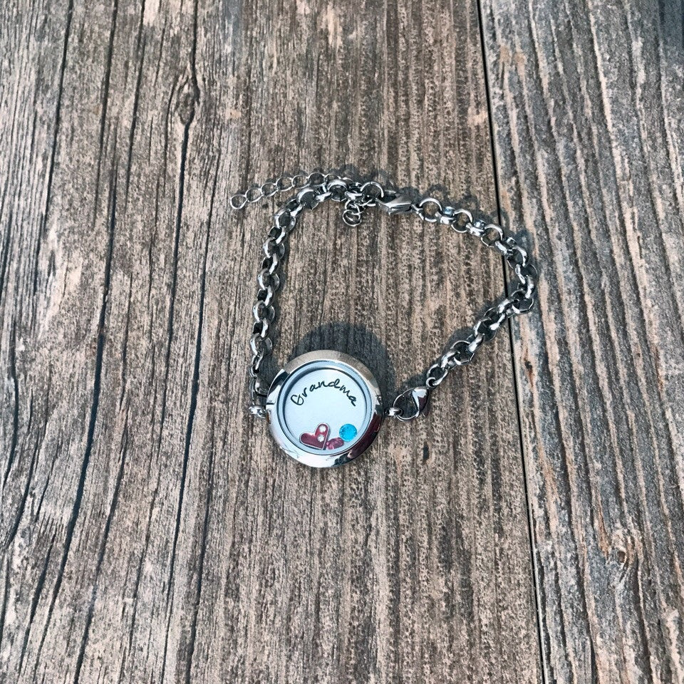 Personalized Stainless Steel Floating Locket Bracelet - Hand Stamped