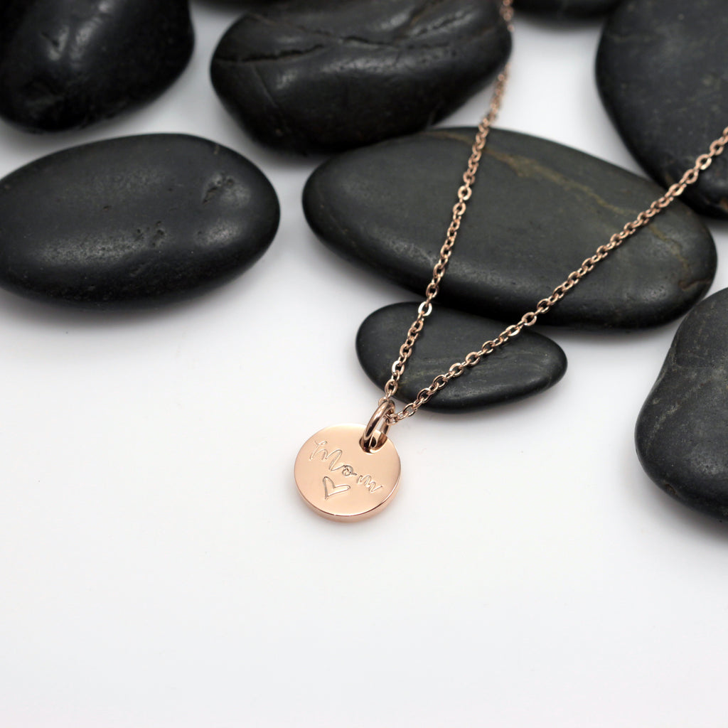 Dainty 0.5” Mom Disc Necklace - Hand Stamped