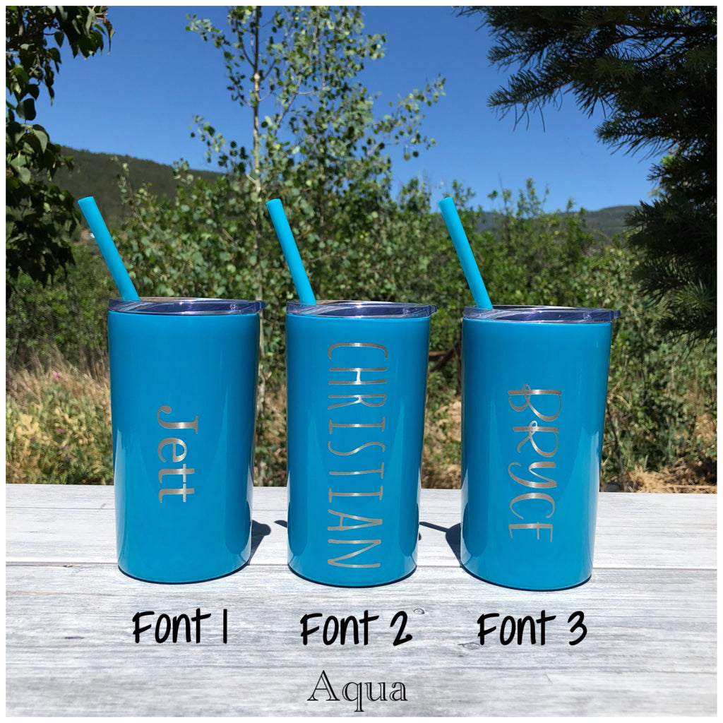 Personalized Name | Engraved 12oz Stainless Steel Skinny Mini Kid's Tumbler - Hand Stamped