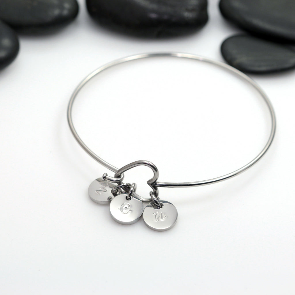 Personalized Heart | Infinity Bangle Bracelet With Initials - Hand Stamped