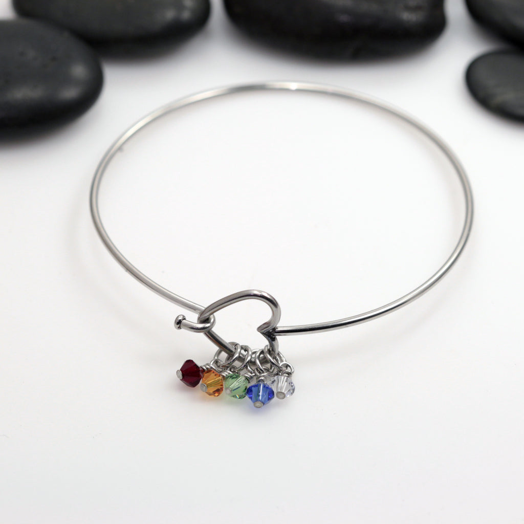Personalized Heart | Infinity Bangle Bracelet With Birthstones - Hand Stamped