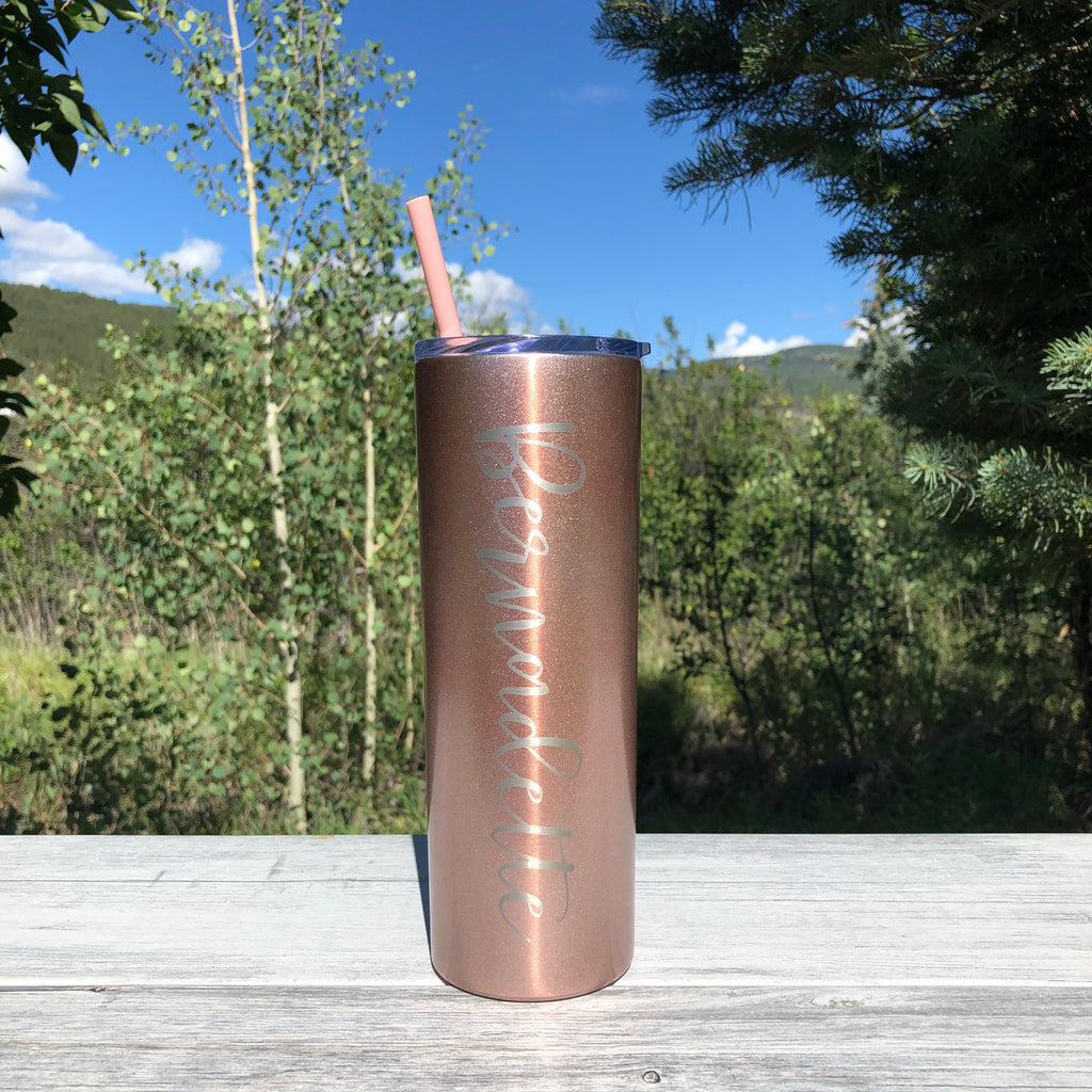Personalized Name | Engraved 20oz Stainless Steel Skinny Tumbler - Hand Stamped