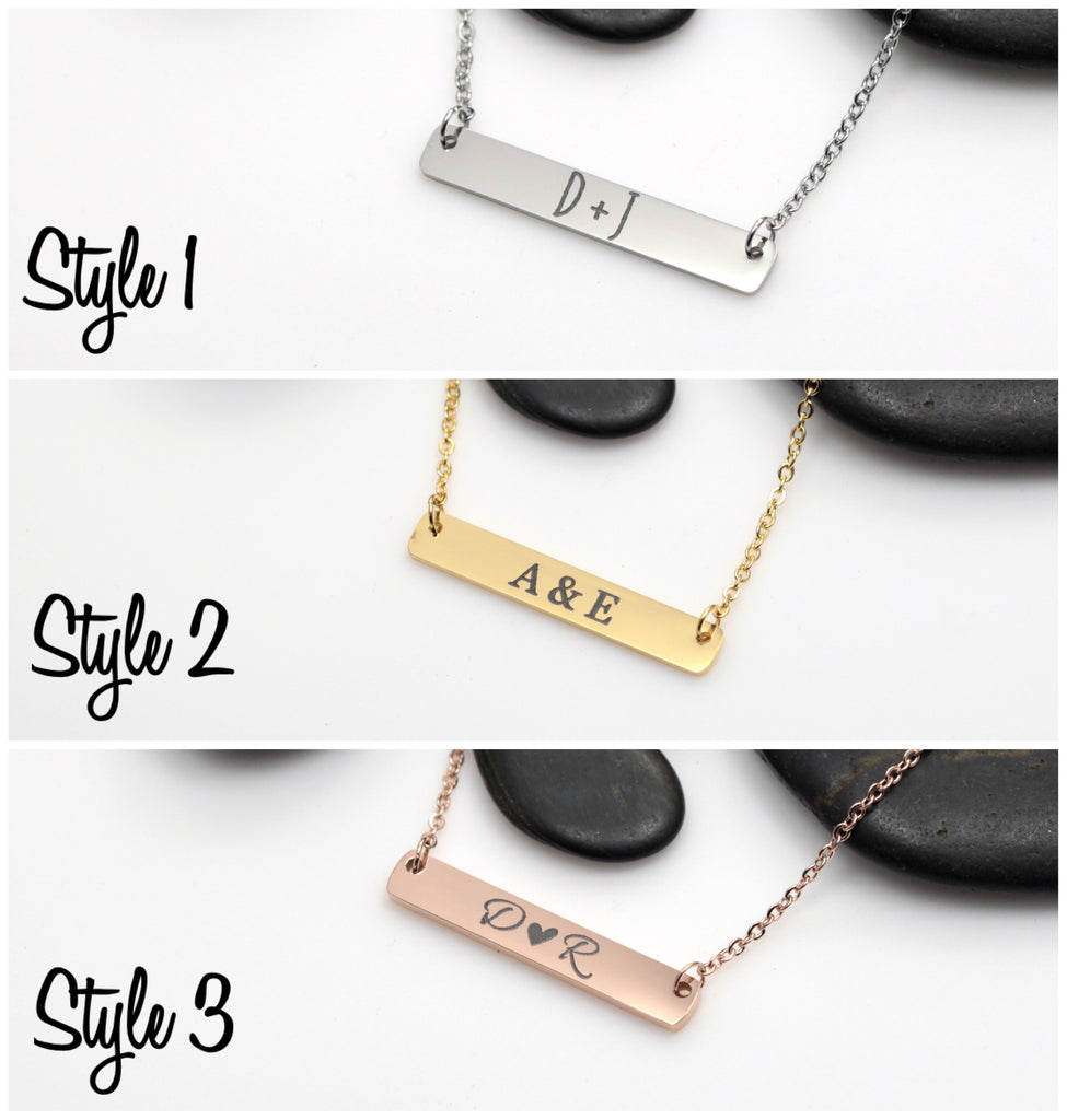 Personalized Initials Bar Necklace - Hand Stamped