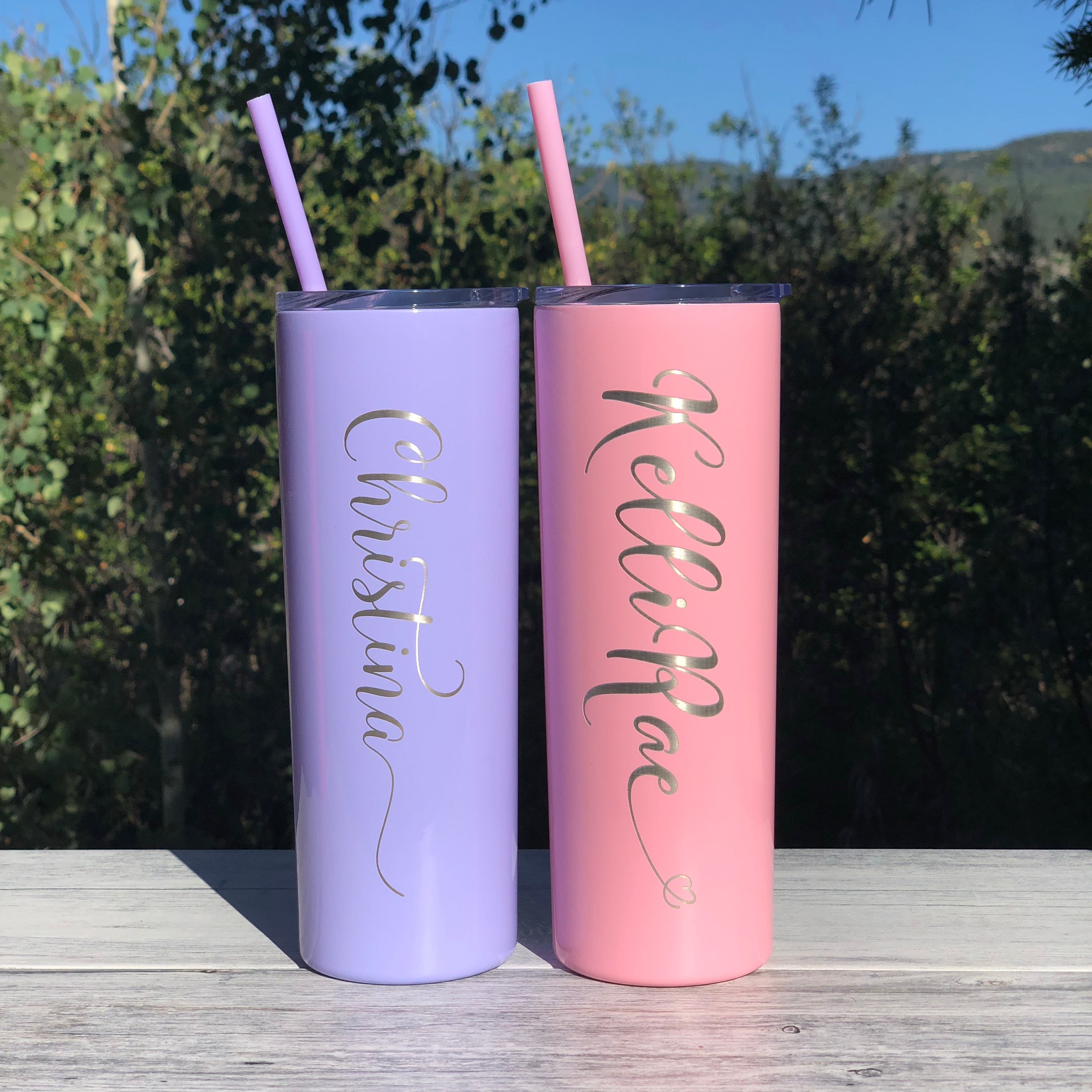 Laser Engraved Name Personalized 20 oz Skinny Tumbler-Choose Cup Color/Font