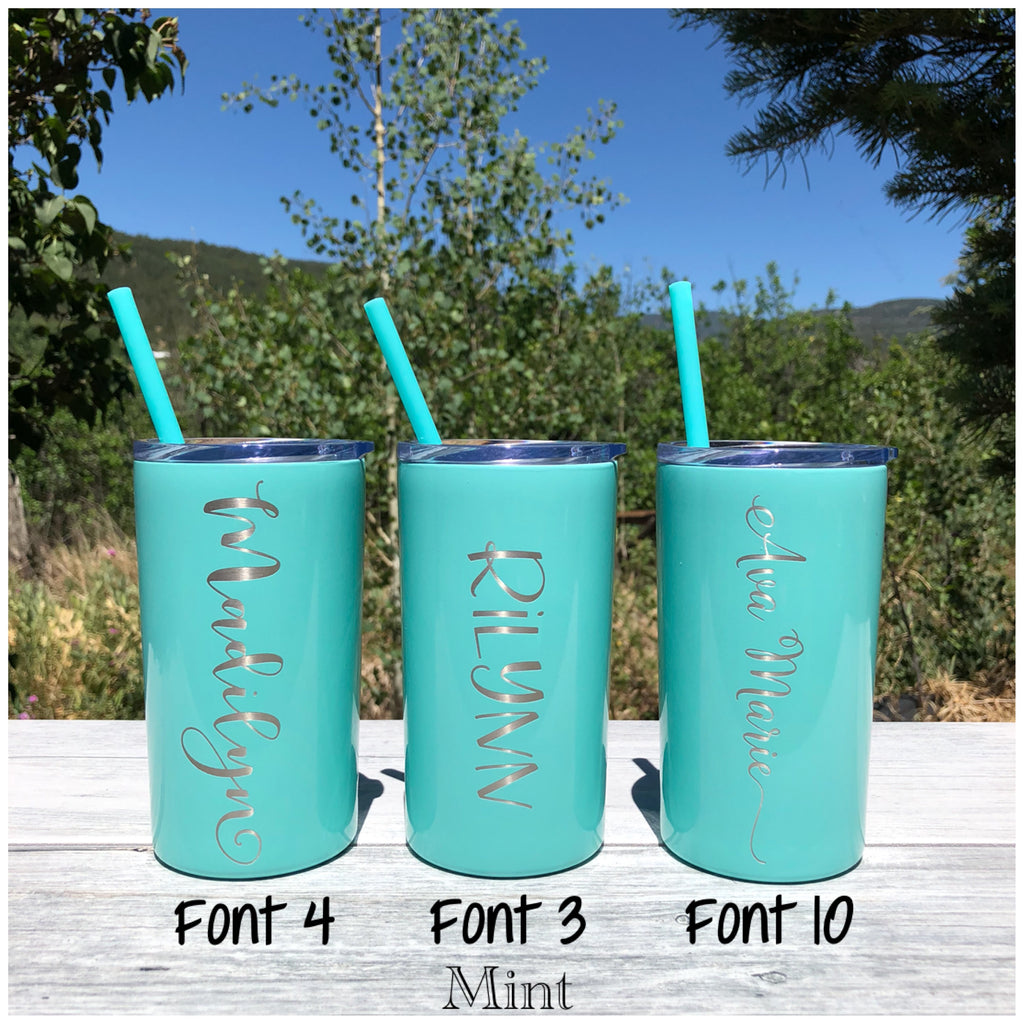 Personalized Name | Engraved 12oz Stainless Steel Skinny Mini Kid's Tumbler - Hand Stamped