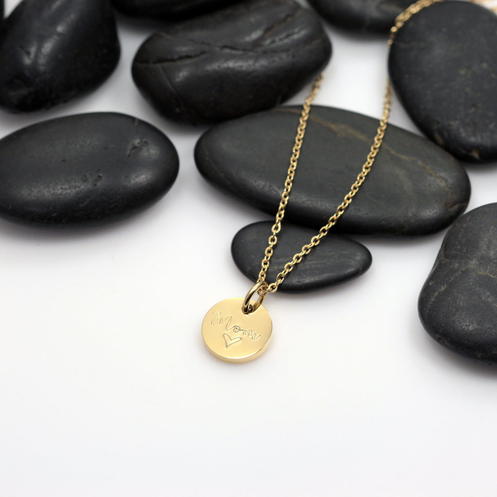 Dainty 0.5” Mom Disc Necklace - Hand Stamped