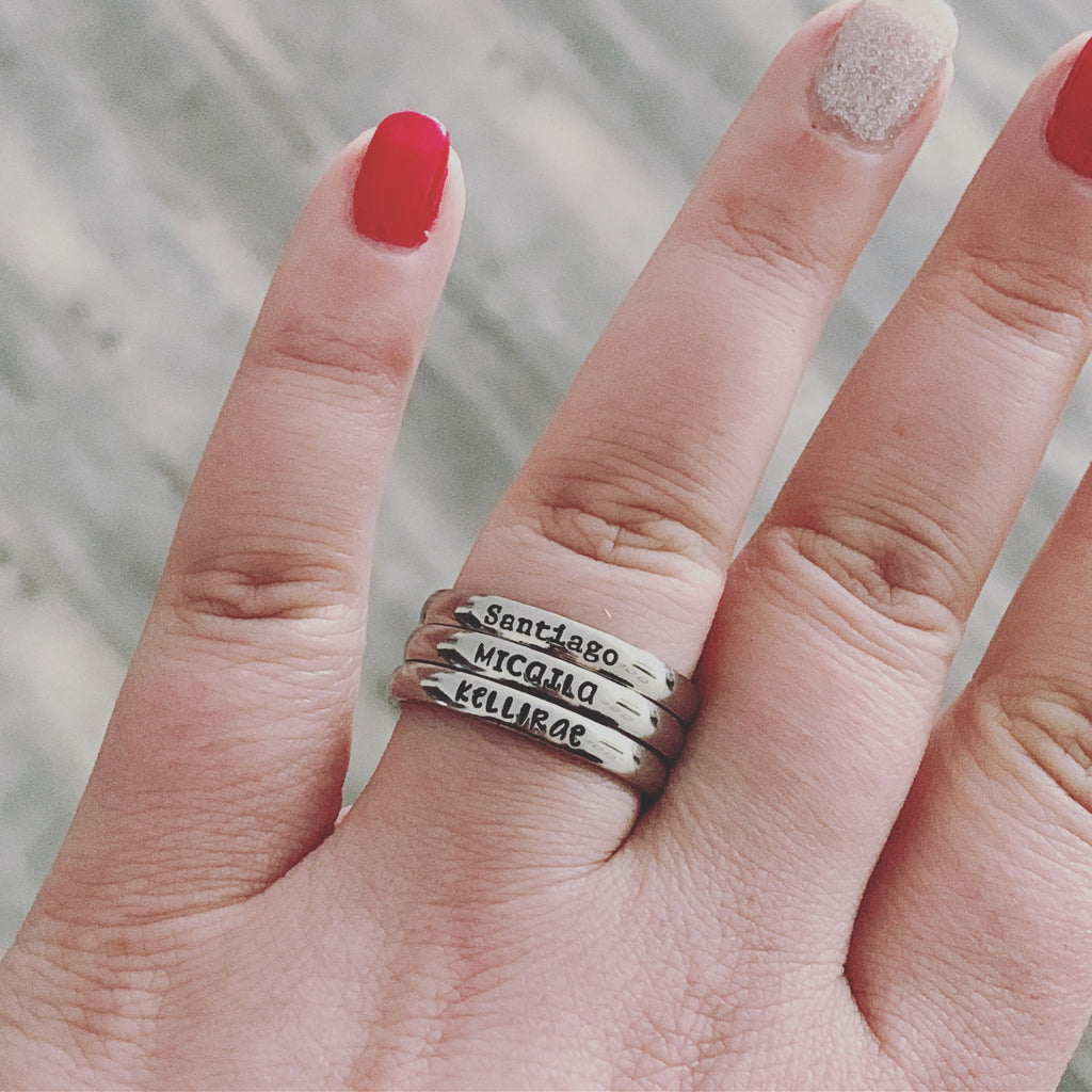 3mm Personalized Stackable Stainless Steel Name Ring(s) - Hand Stamped