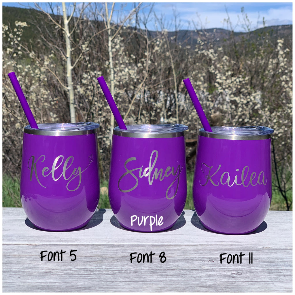 Personalized Name | Engraved 12oz Stainless Steel Wine Glass Tumbler - Hand Stamped