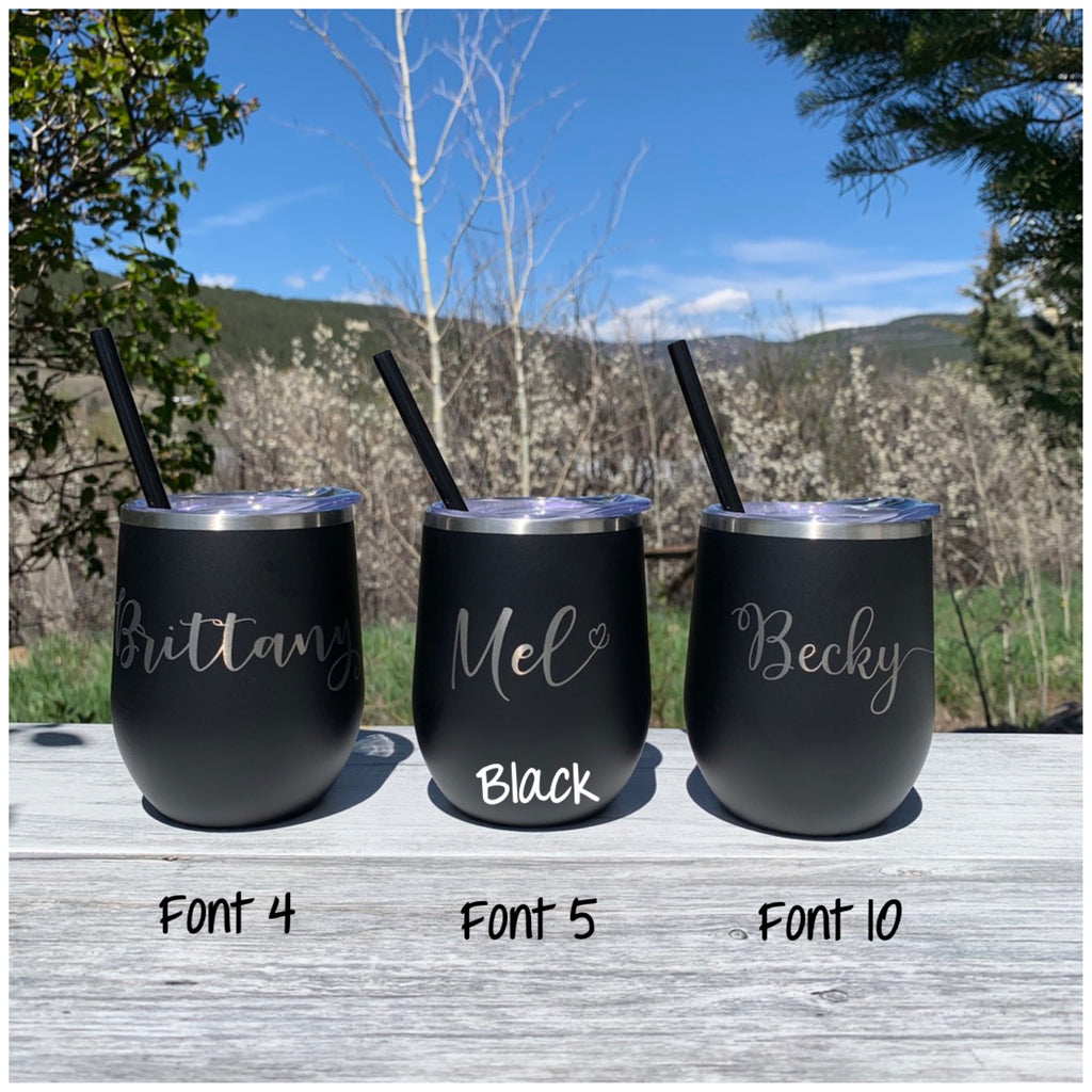 Personalized Name | Engraved 12oz Stainless Steel Wine Glass Tumbler - Hand Stamped