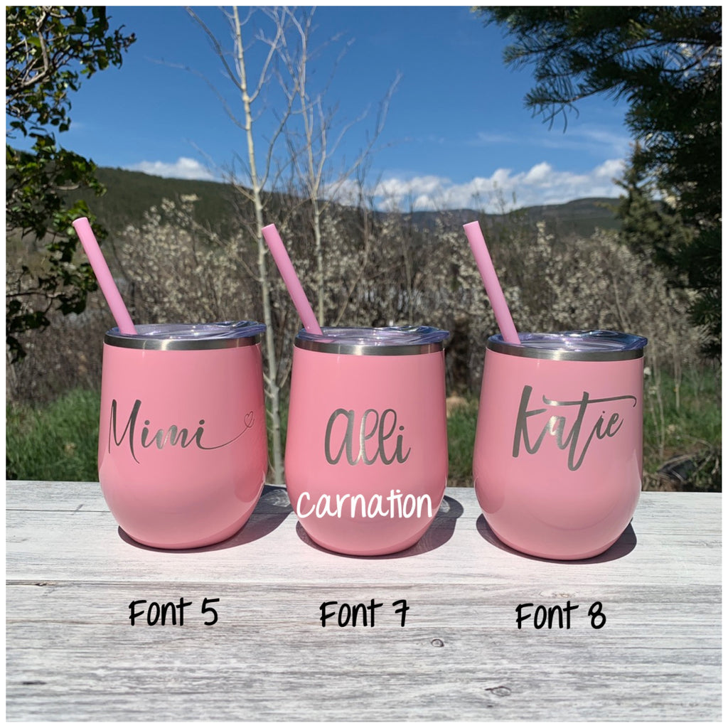 Personalized Name | Engraved 12oz Stainless Steel Wine Glass Tumbler - Hand Stamped