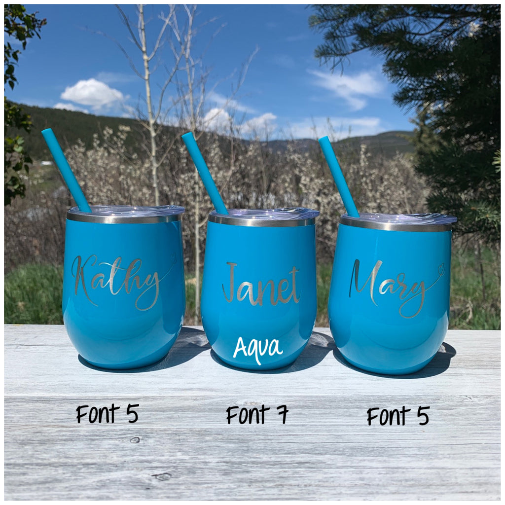 Personalized Name | Engraved 12oz Stainless Steel Wine Glass Tumbler - Hand Stamped