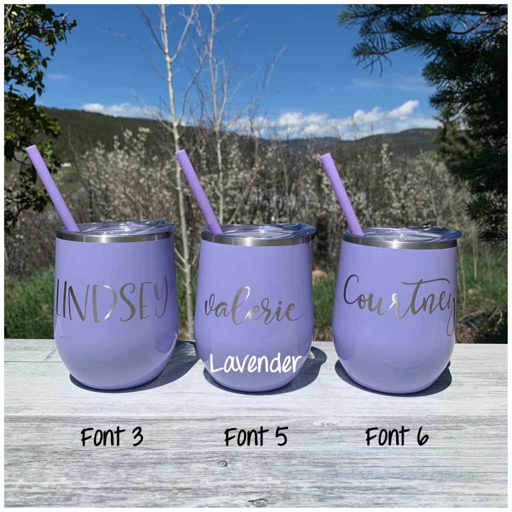 Personalized Name | Engraved 12oz Stainless Steel Wine Glass Tumbler - Hand Stamped