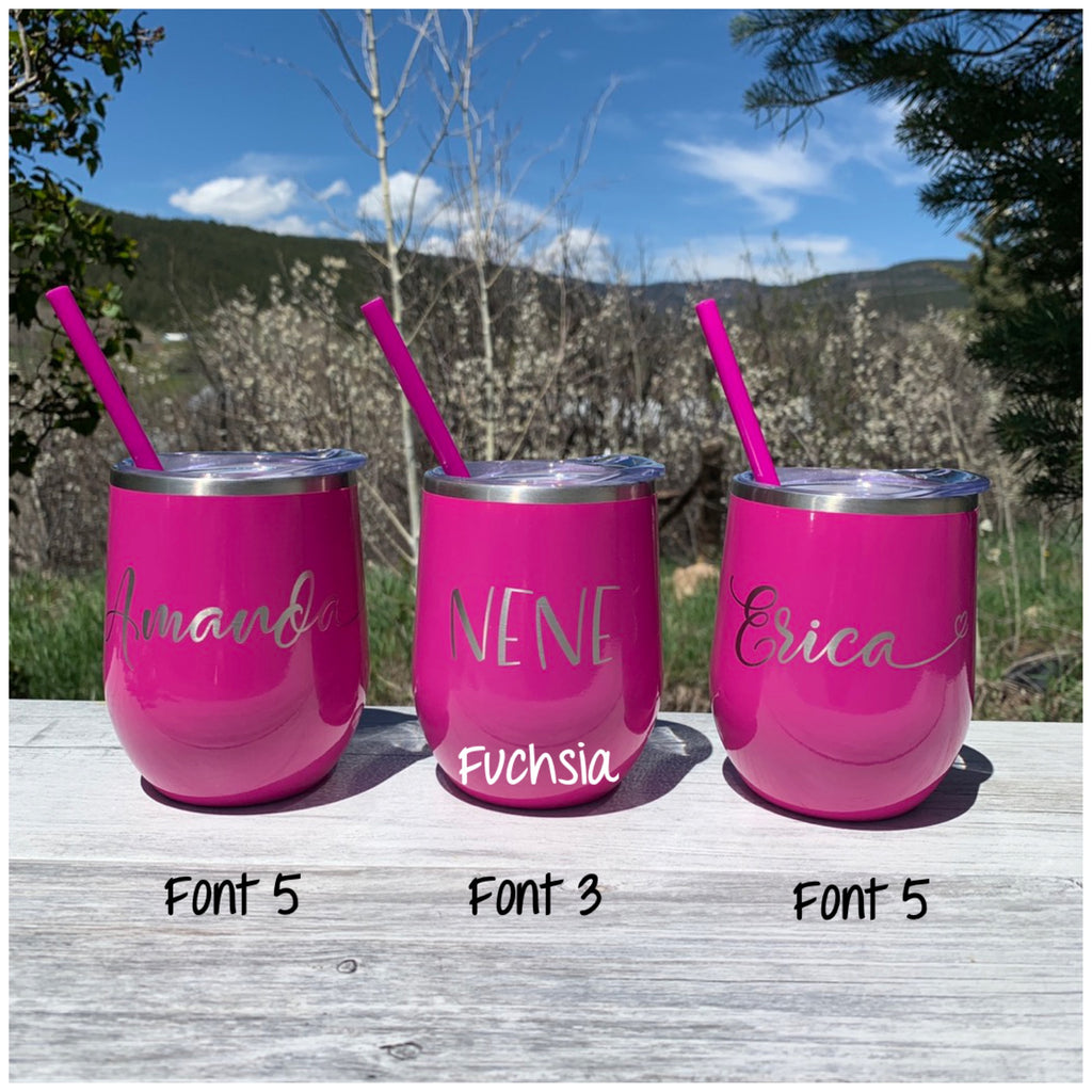 Personalized Name | Engraved 12oz Stainless Steel Wine Glass Tumbler - Hand Stamped